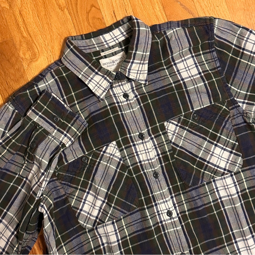 Denim & Supply Ralph Lauren Womens XL Blue Plaid Flannel RL Utility Shirt